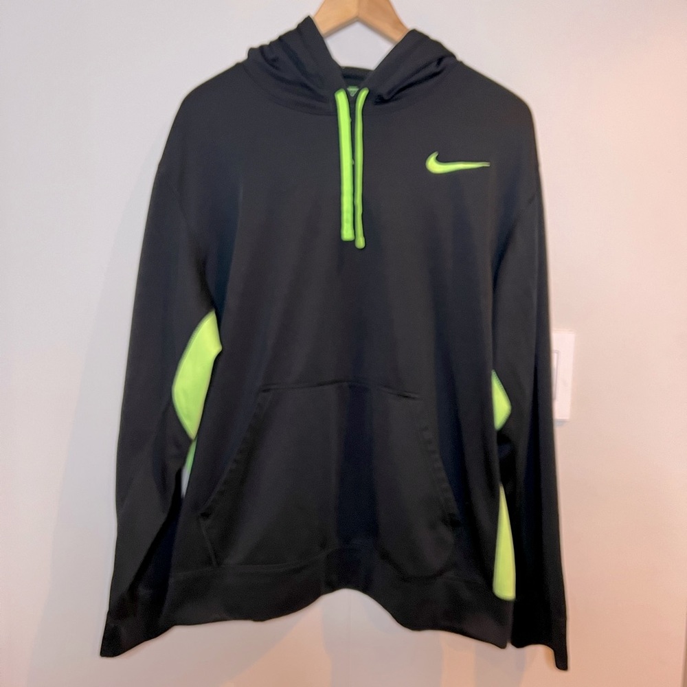 NIKE | black and lime green hoodie pullover sweatshirt